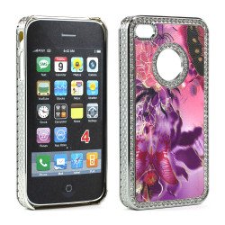 iPhone 4 4S  Butterfly Crystal Diamond Chrome Case (Purple-Mix)